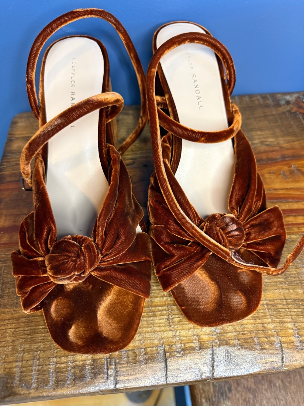 Loeffler Randall Brown Velvet Knot Sandals with Block Heel - Picture 2 of 6